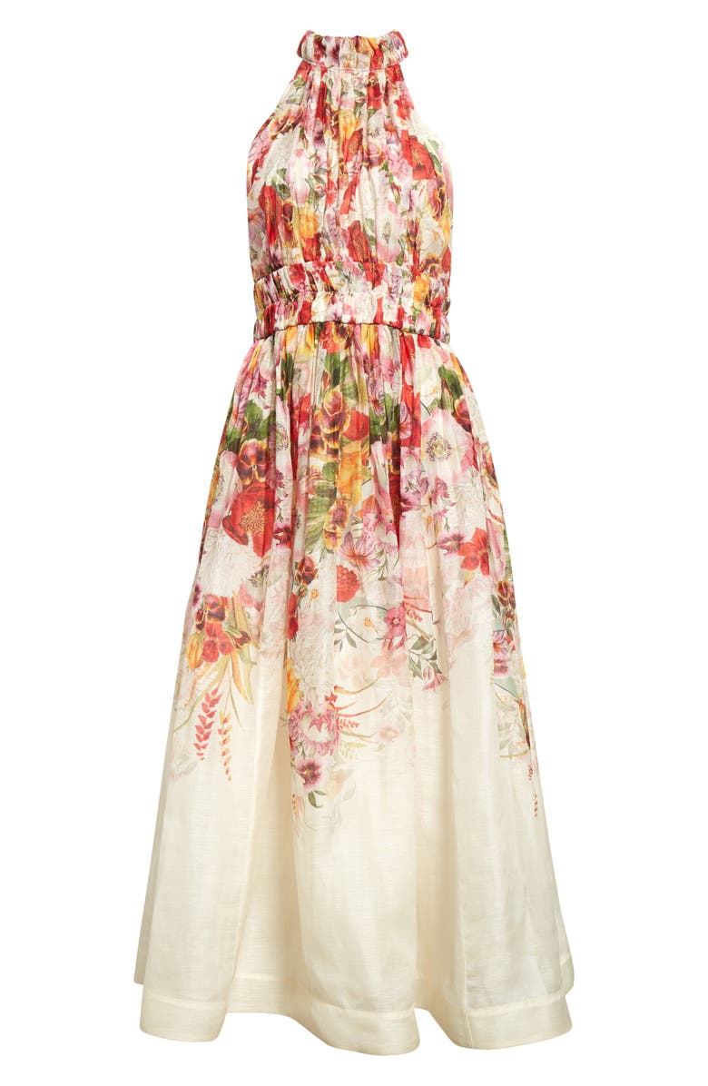 Zimmermann Wonderland Halter Neck Linen & Silk Organza Midi Dress, Alternate, color,