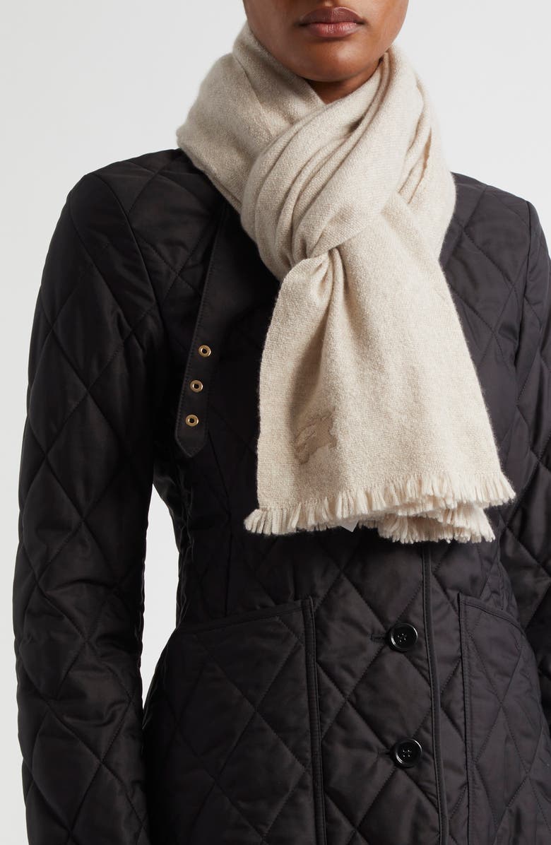 Burberry Equestrian Knight Design Cashmere Fringe Scarf, Alternate, color, 
