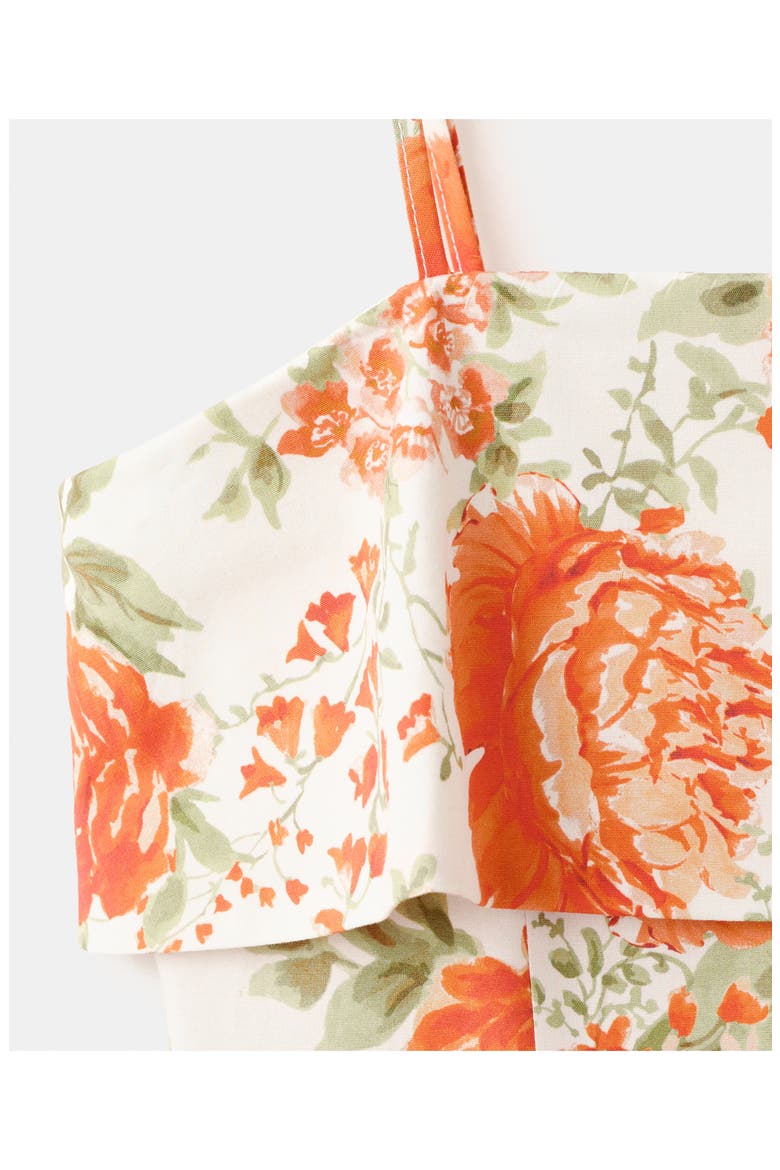 Floral Print Flared Midi Dress, Alternate, color, ORANGE
