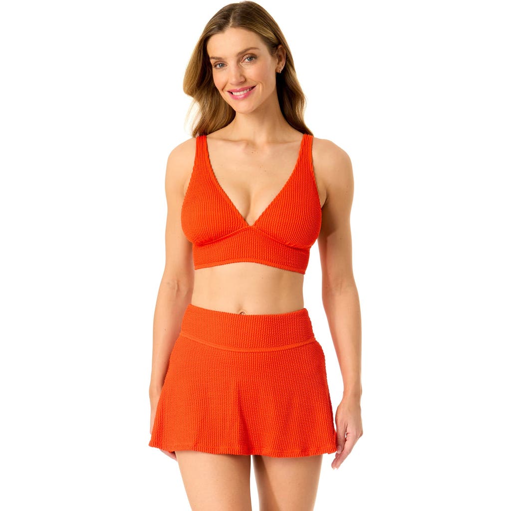 ANNE COLE LIVE IN COLOR TEXTURED SHIRRED SOFT BAND BRALETTE BIKINI SWIM TOP