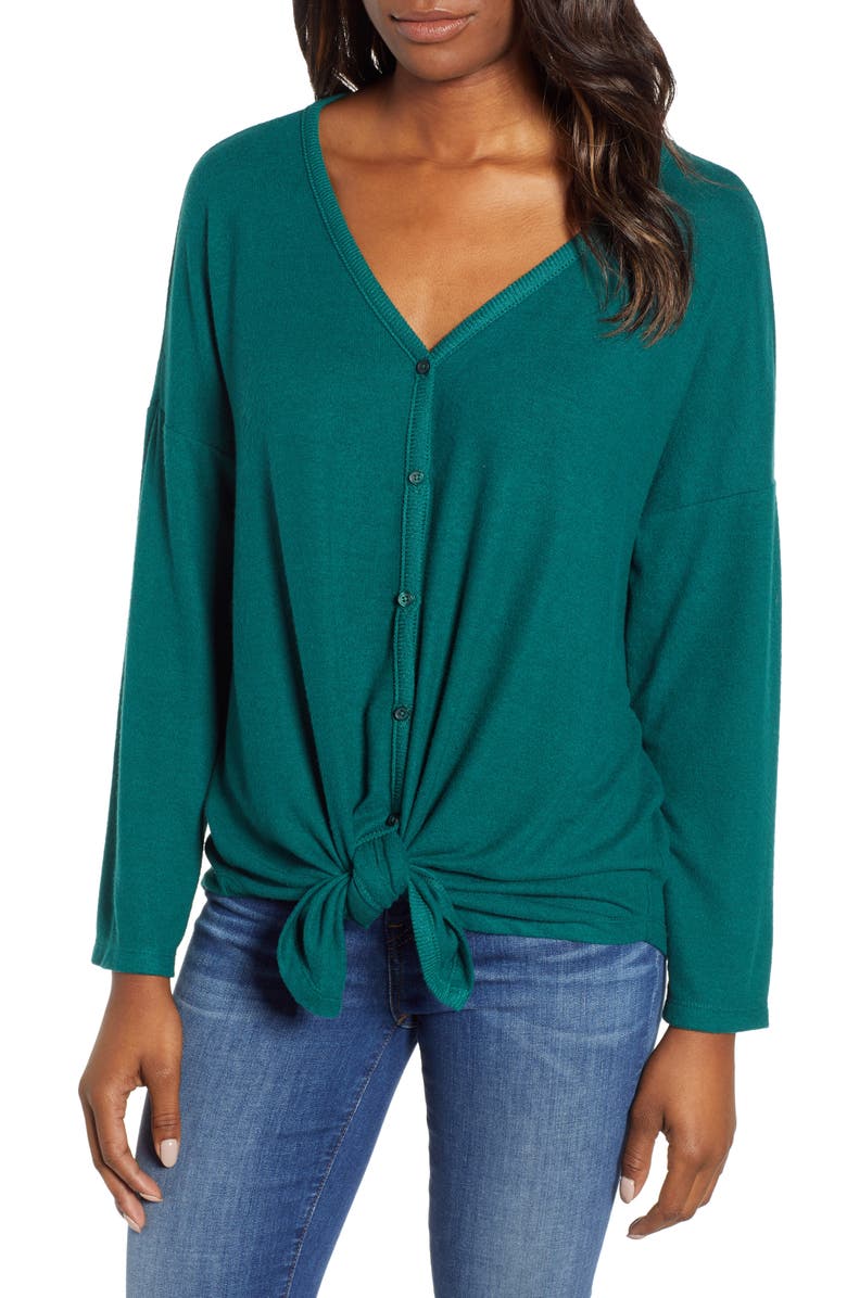 Caslon<sup>®</sup> Tie Front Cozy Knit Shirt, Main, color, 