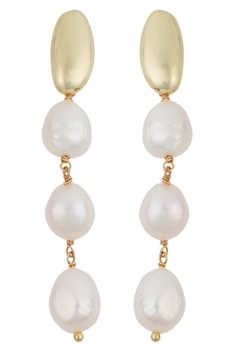 Cultured Pearl Linear Drop Earrings, Main, color, WHITE