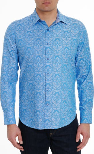 Robert Graham Shirt Button discount Up Men’s Blue Pattern Dress Work Casual Cotton Large