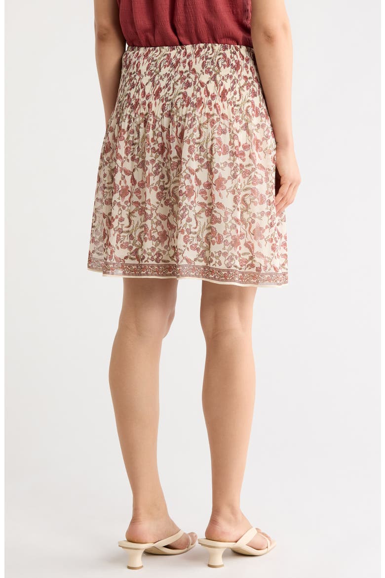 Smocked Print Miniskirt, Alternate, color, ECRU/ CHESTNUT ABSTRACT CHINTZ