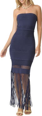 PQ SWIM Melissa Stitch Fringe Strapless Cover-Up Maxi Dress