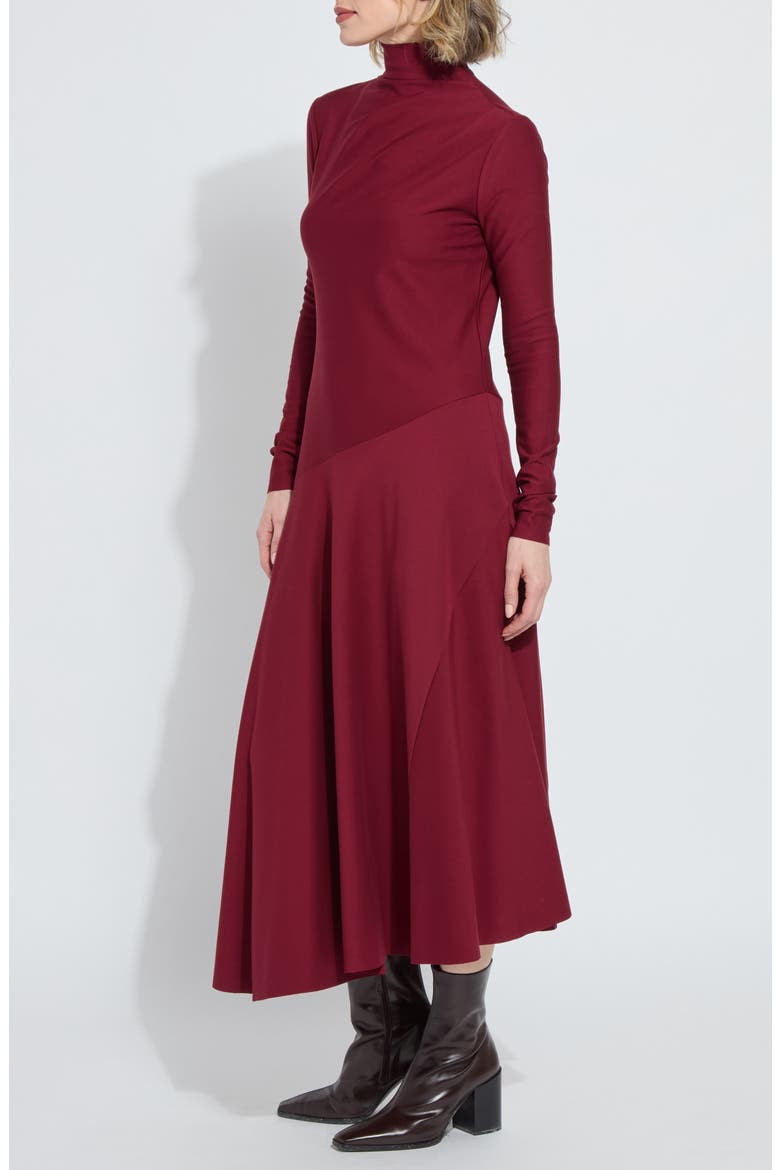 Yaritza Asymmetric Long Sleeve Maxi Dress, Alternate, color, RED NIGHT