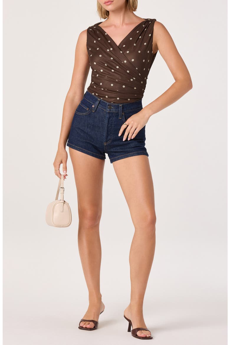 Claudia Polka Dot Surplice Bodysuit, Alternate, color, BROWN POLKA DOT