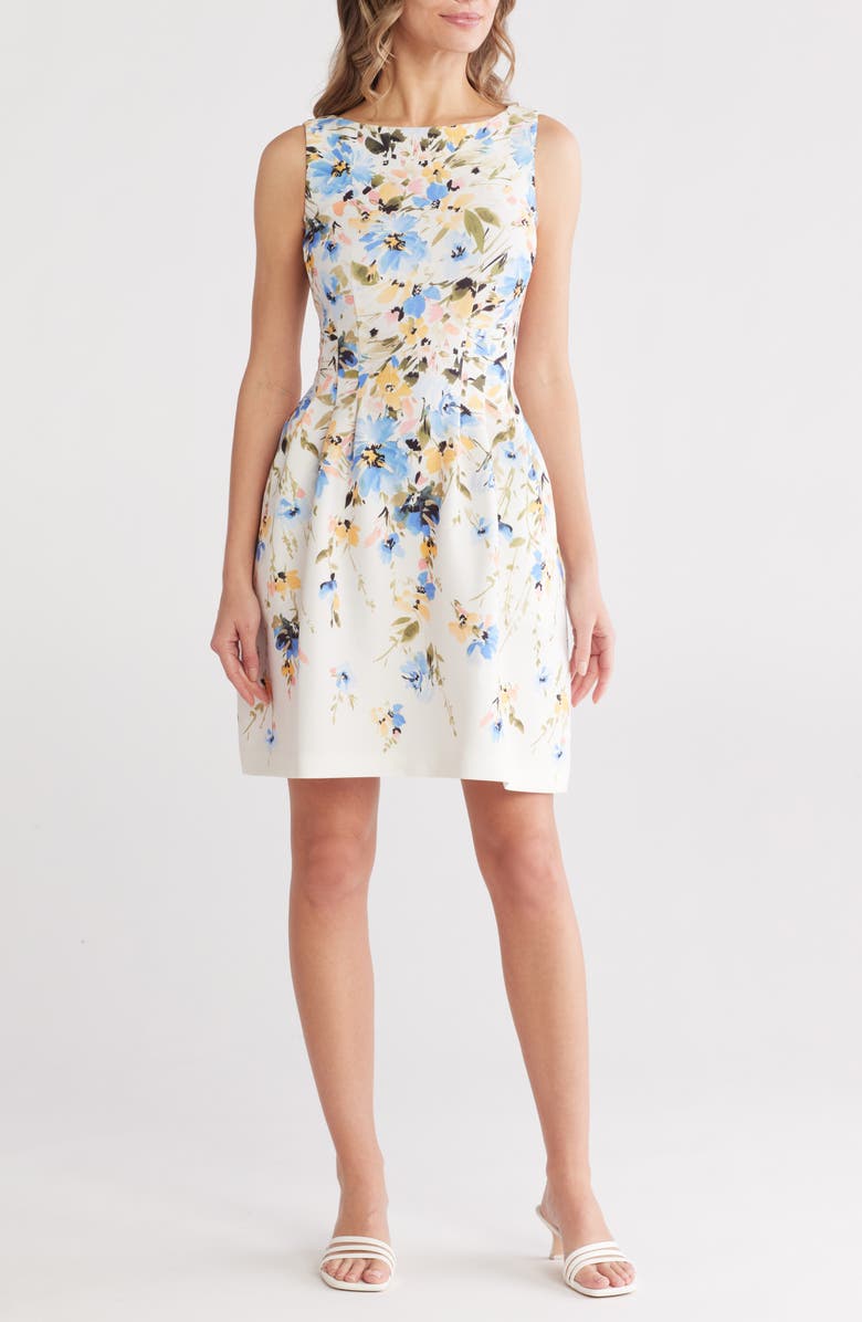 Vince Camuto Floral Sleeveless Fit & Flare Scuba Knit Dress, Main, color, 