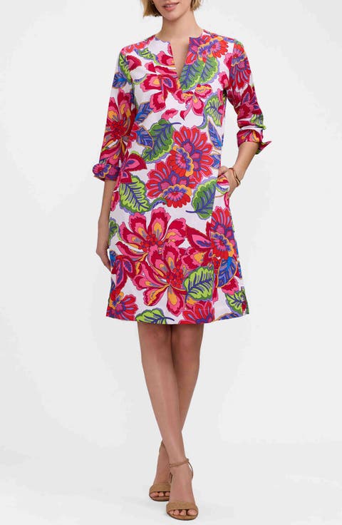 Vena Paradise Blooms Print Cotton Shift Dress