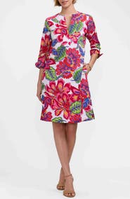 Foxcroft Vena Paradise Blooms Print Cotton Shift Dress