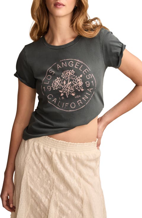 Los Angeles Floral Embroidered Cotton Graphic T-Shirt