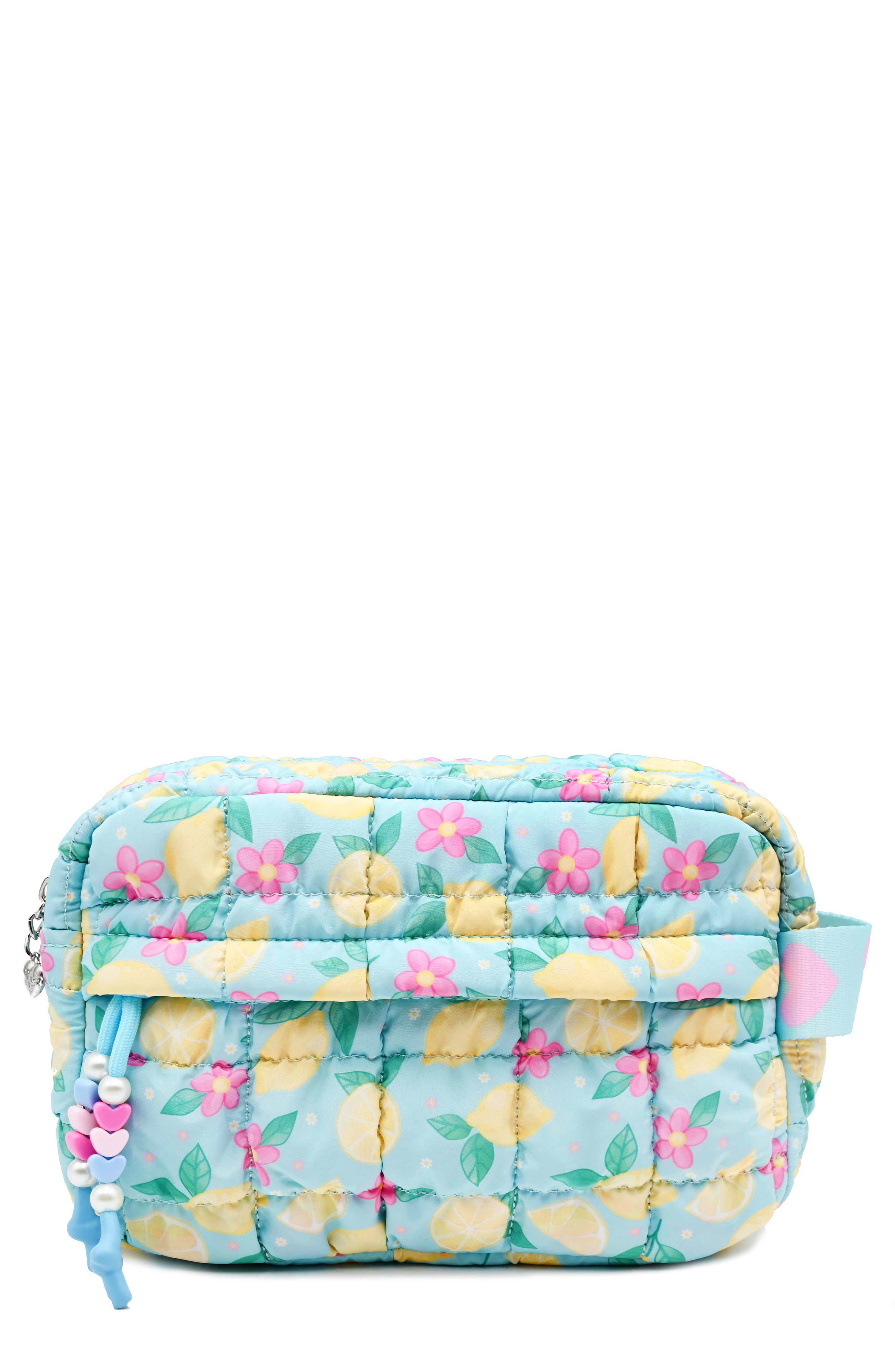 OMG Accessories Kids' Lemon Floral Print Scrunch Pouch, Main, color, Sky Blue
