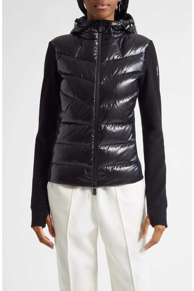Fleece & Quilted Down Hooded Jacket, Main, color, BLACK