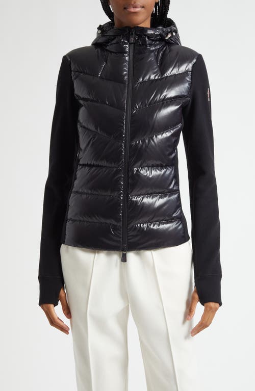 Moncler Hooded Long Sleeve Knitwear With Quilted Front In Black