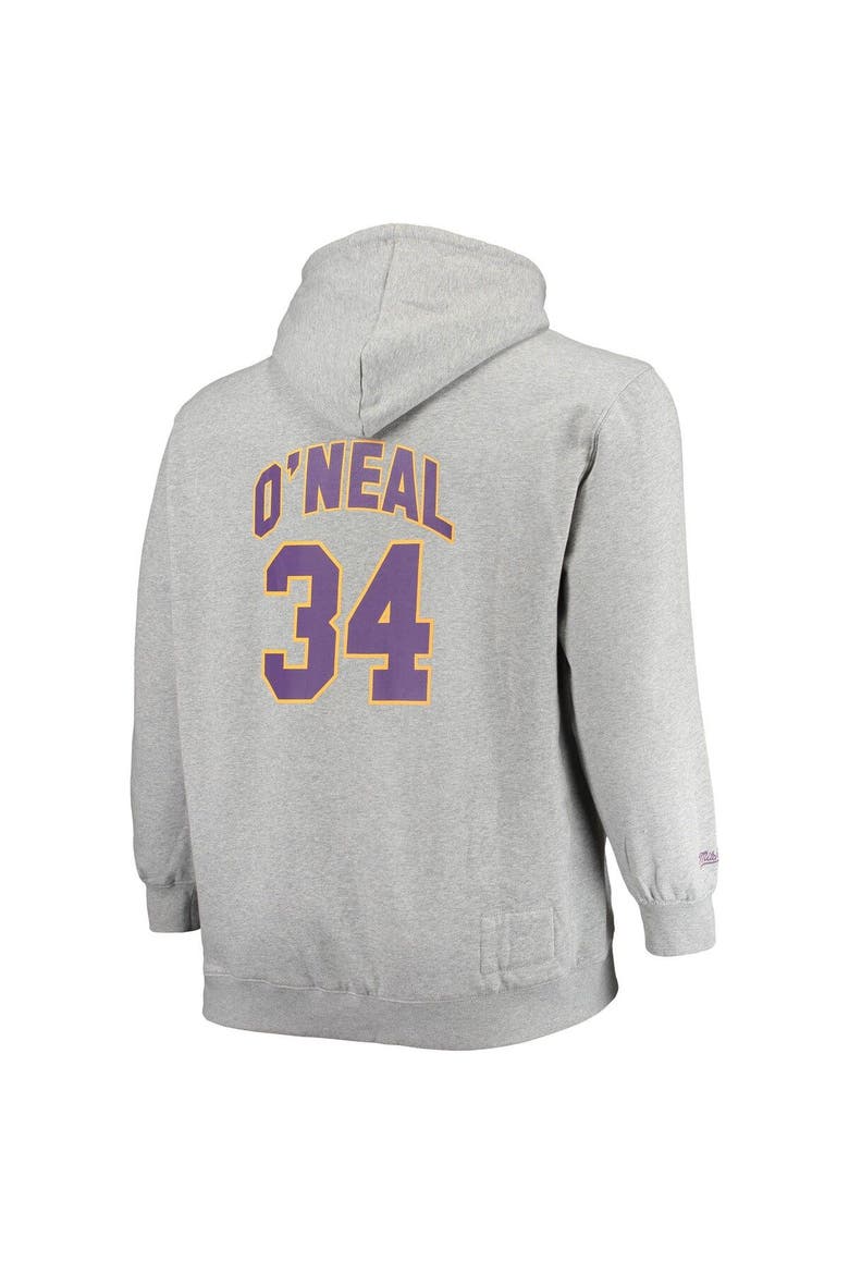 Men's Mitchell & Ness Shaquille O'Neal Heathered Gray Los Angeles Lakers Big & Tall Name & Number Pullover Hoodie, Alternate, color, Heather Gray