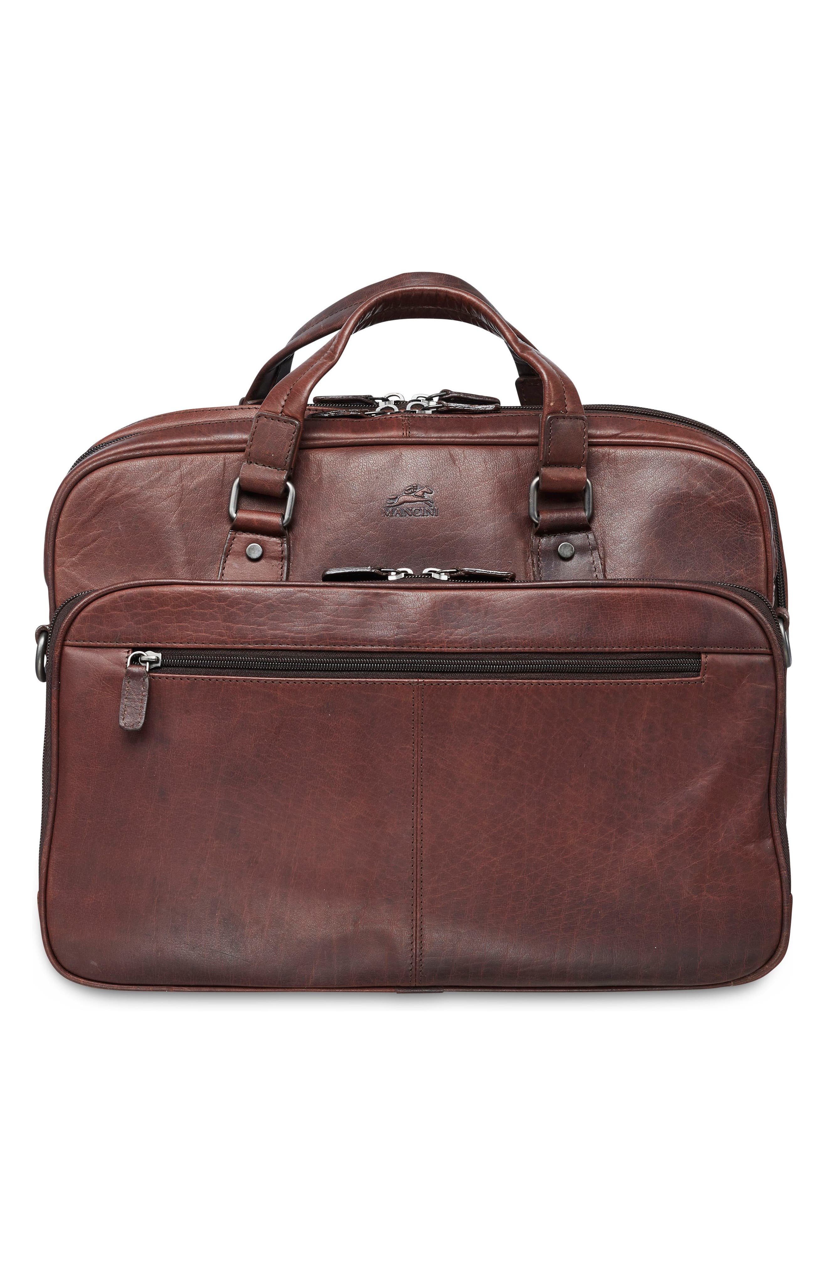 Mancini Expandable RFID Briefcase, Alternate, color, Brown