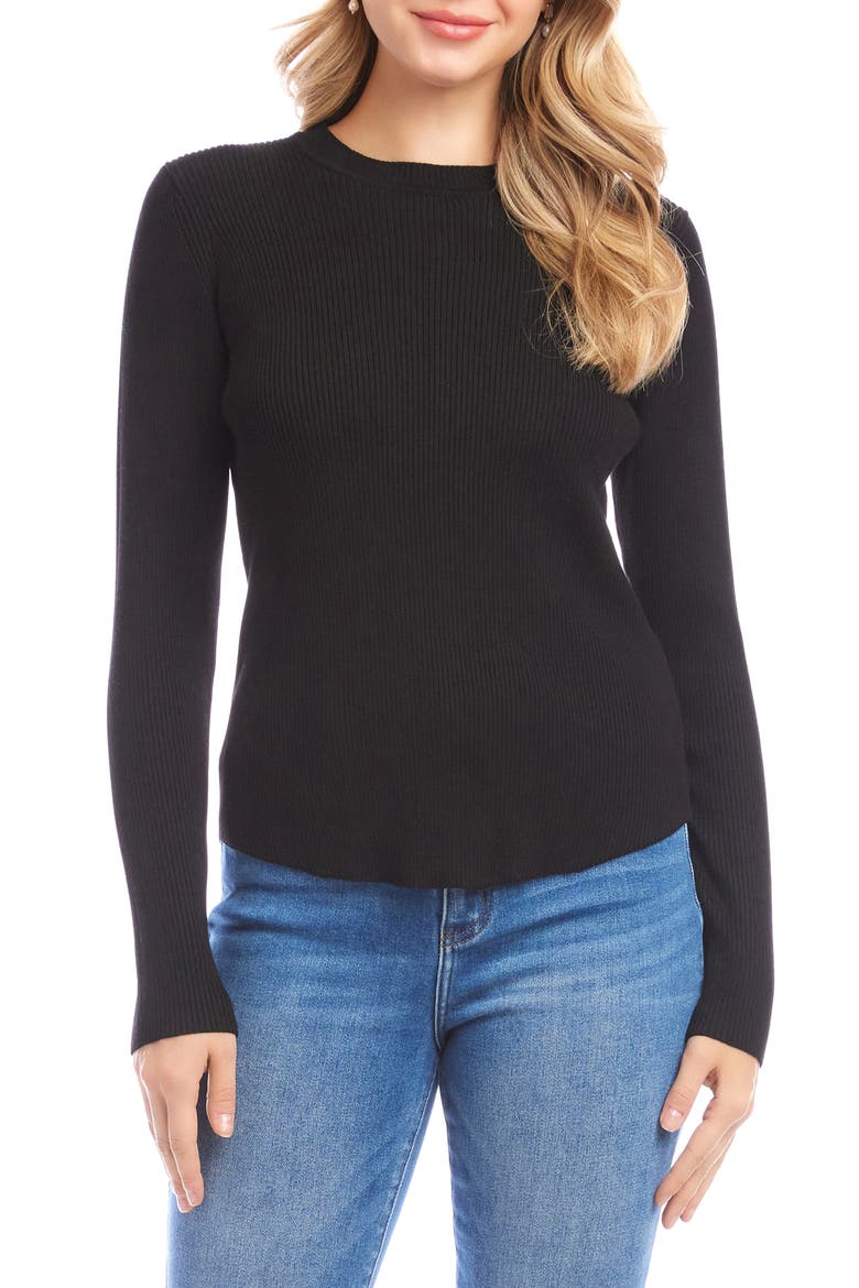 Rib Crewneck Sweater, Main, color, BLACK