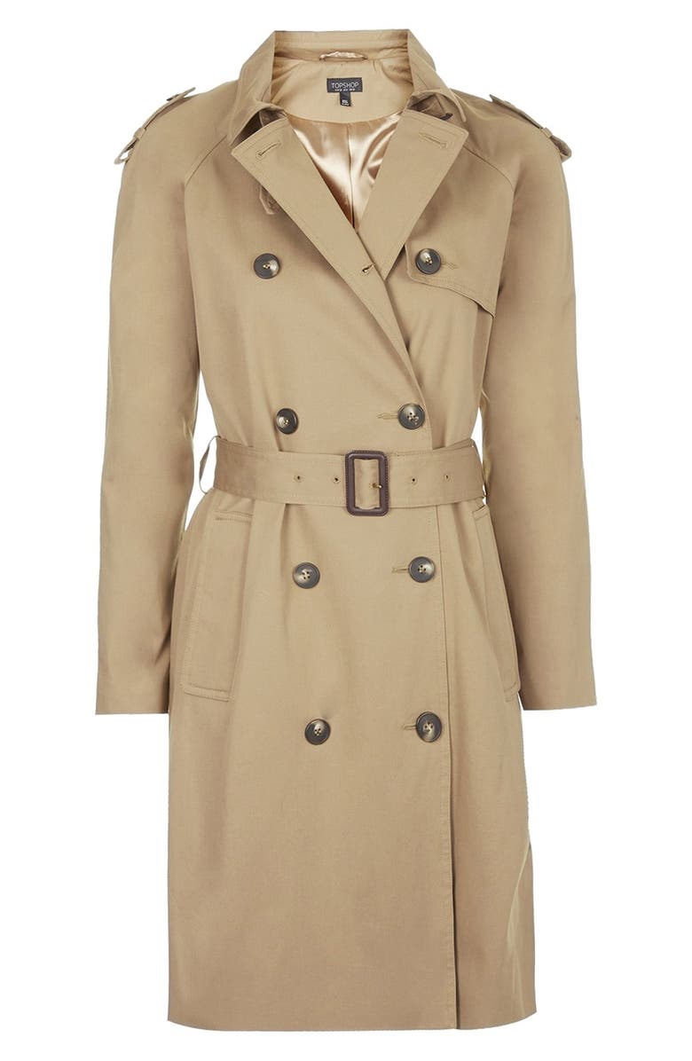 Topshop Double Breasted Cotton Trench, Alternate, color, 