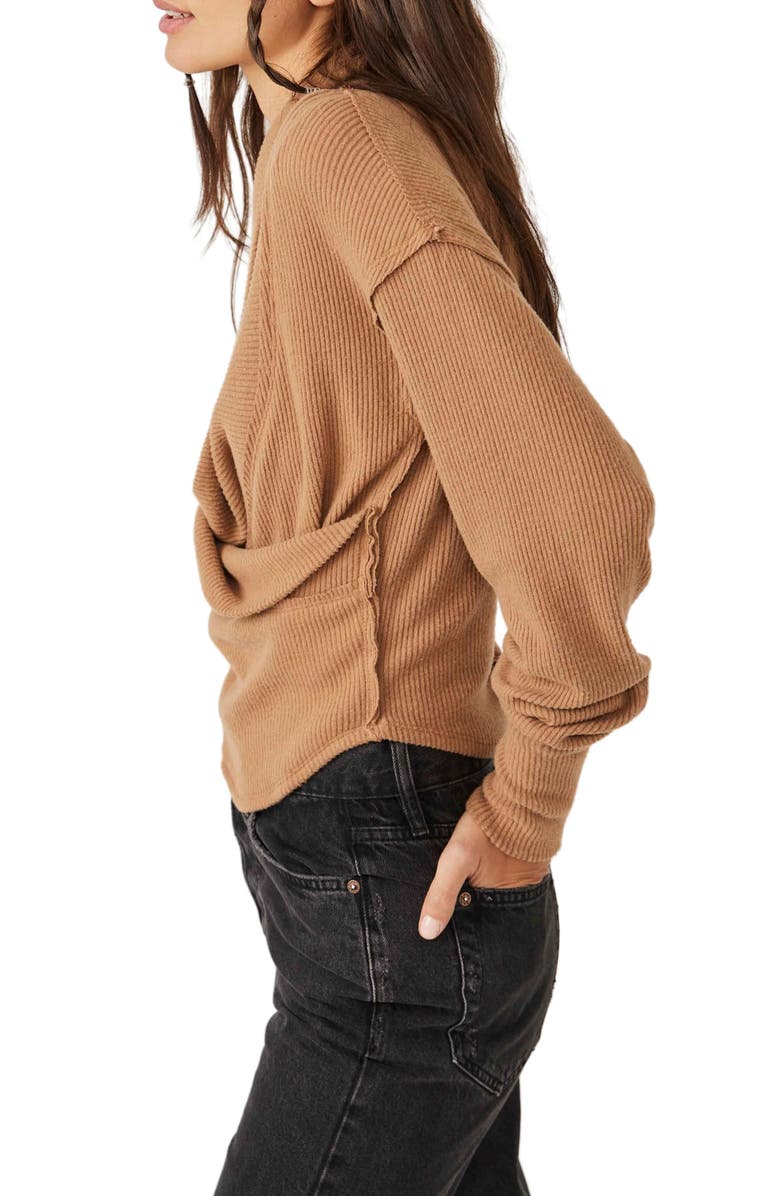 Free People Hold Me Close Rib Wrap Front Top, Alternate, color, Tobacco Brown