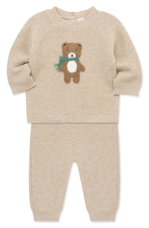 Little Me Bear Cotton Crewneck Sweater & Pants Set In Brown