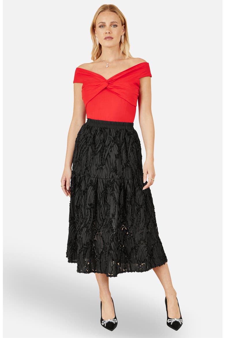 Mesh Applique Sequin Midi Skirt, Alternate, color, Black