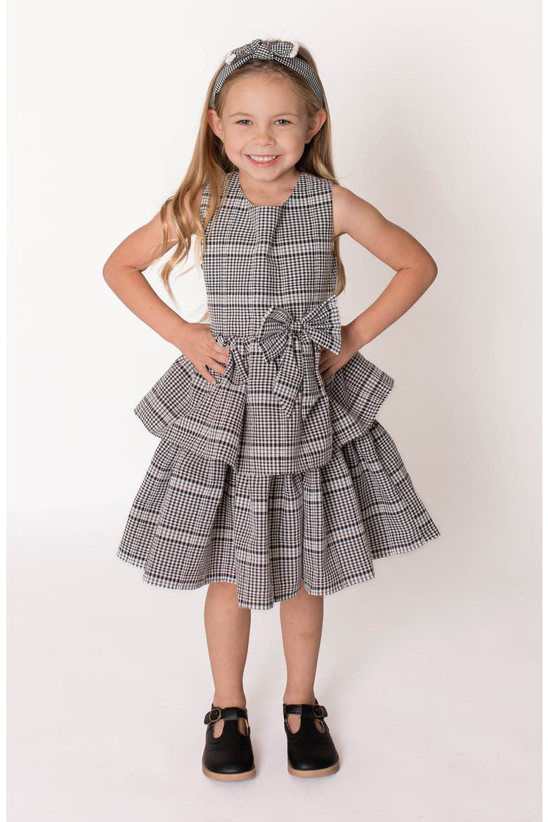 Kids' Check Print Tiered Dress, Alternate, color, BLACK/ WHITE