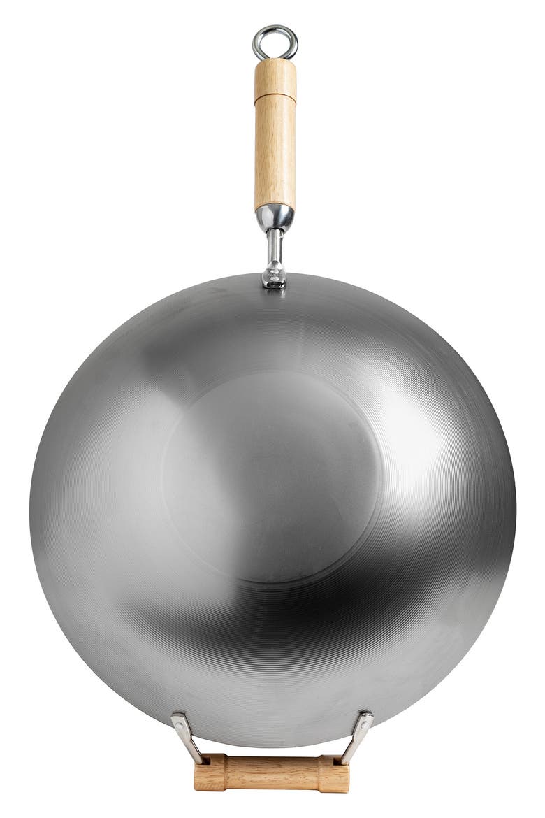 Classic Series 14-Inch Round Bottom Carbon Steel Wok with Birch Handles - Silver, Alternate, color, SILVER