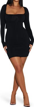 Naked Wardrobe Squared Up Long Sleeve Body-Con Dress