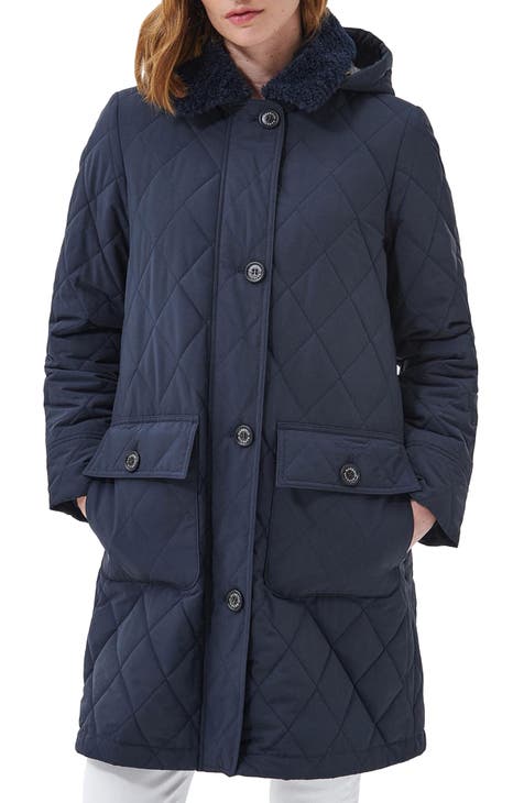 Foreland quilt mix coat with detachable faux fur trim on sale