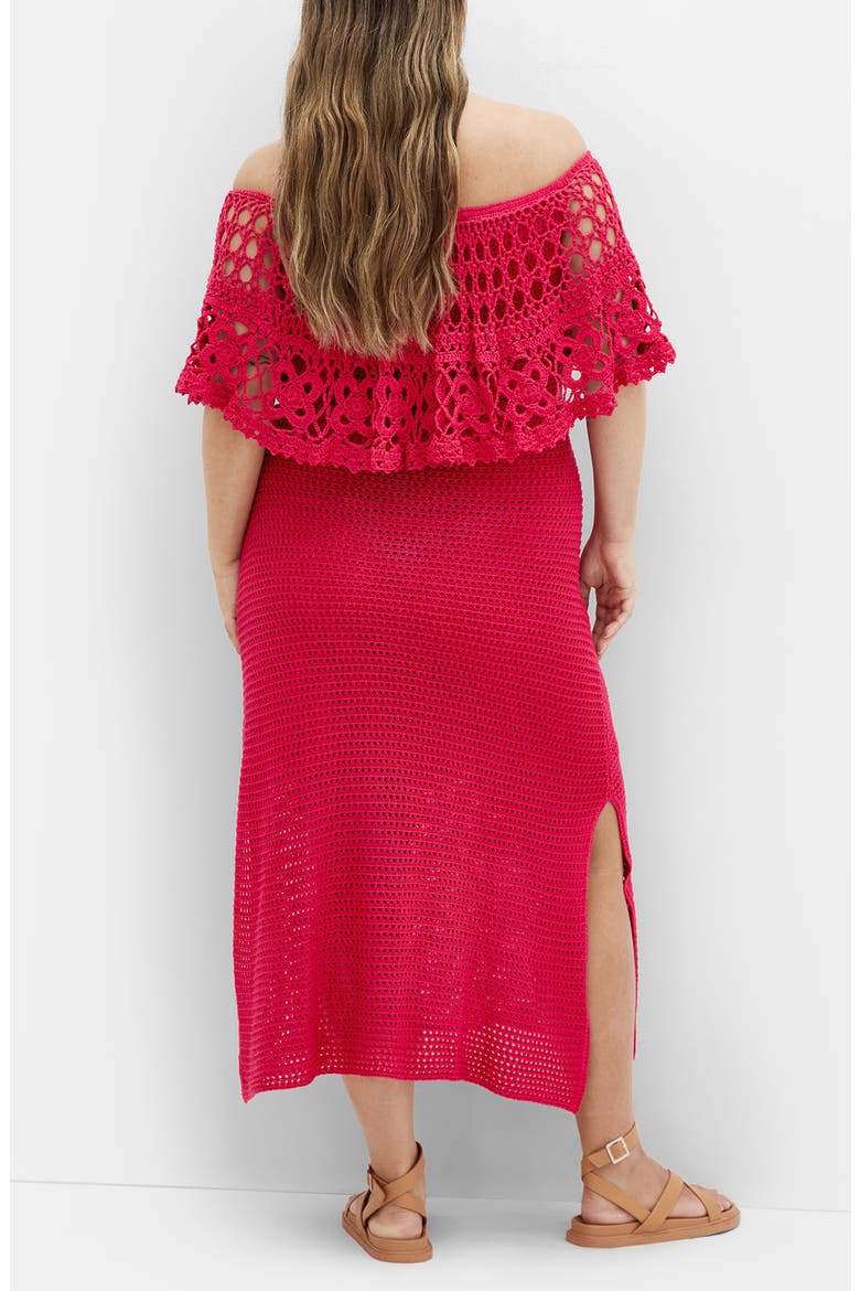Callie Open Stitch Tie Waist Off the Shoulder Maxi Dress, Alternate, color, RASPBERRY