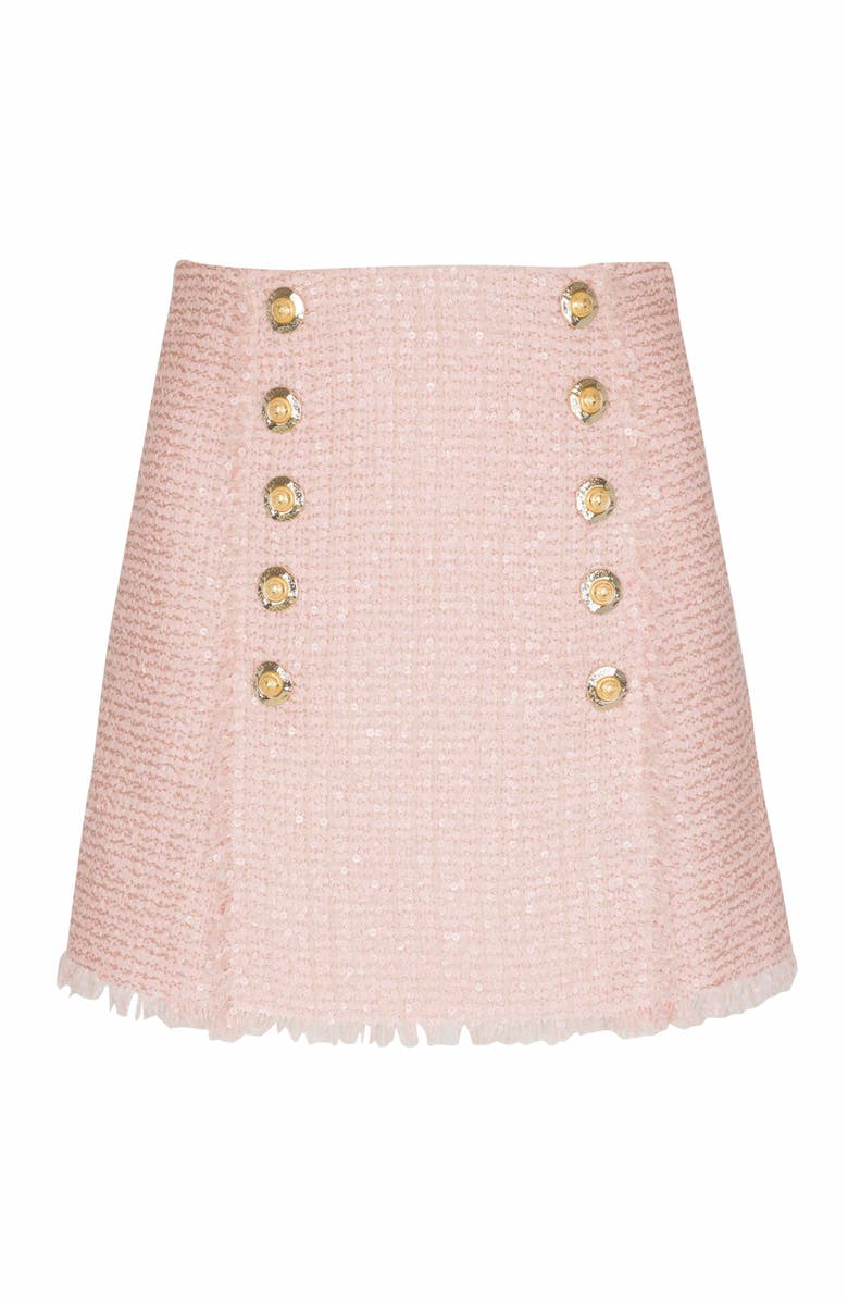 Balmain Short Sequinned Tweed Skirt, Alternate, color, Pink