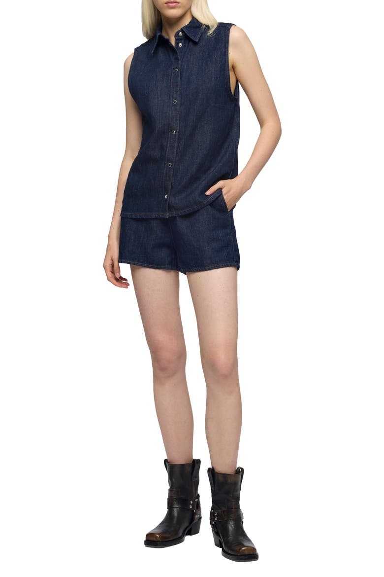 Sleeveless Cotton & Linen Denim Snap-Up Shirt, Alternate, color, BLOSSOM
