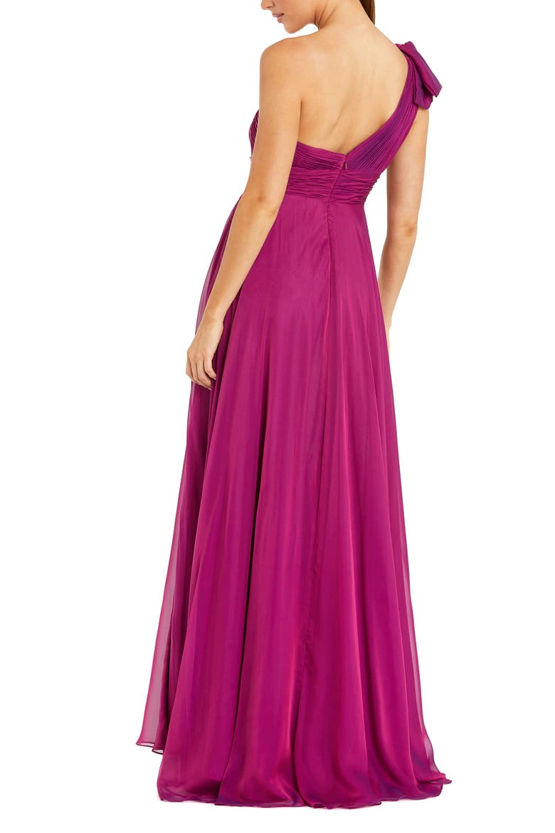 Petite Pleated One Shoulder Chiffon Gown, Alternate, color, Raspberry