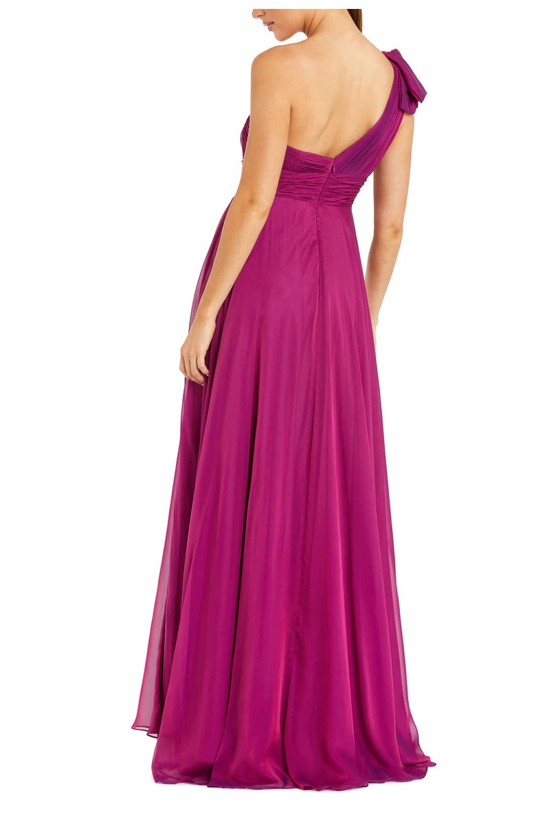 Mac Duggal Petite Pleated One Shoulder Chiffon Gown, Alternate, color, Raspberry