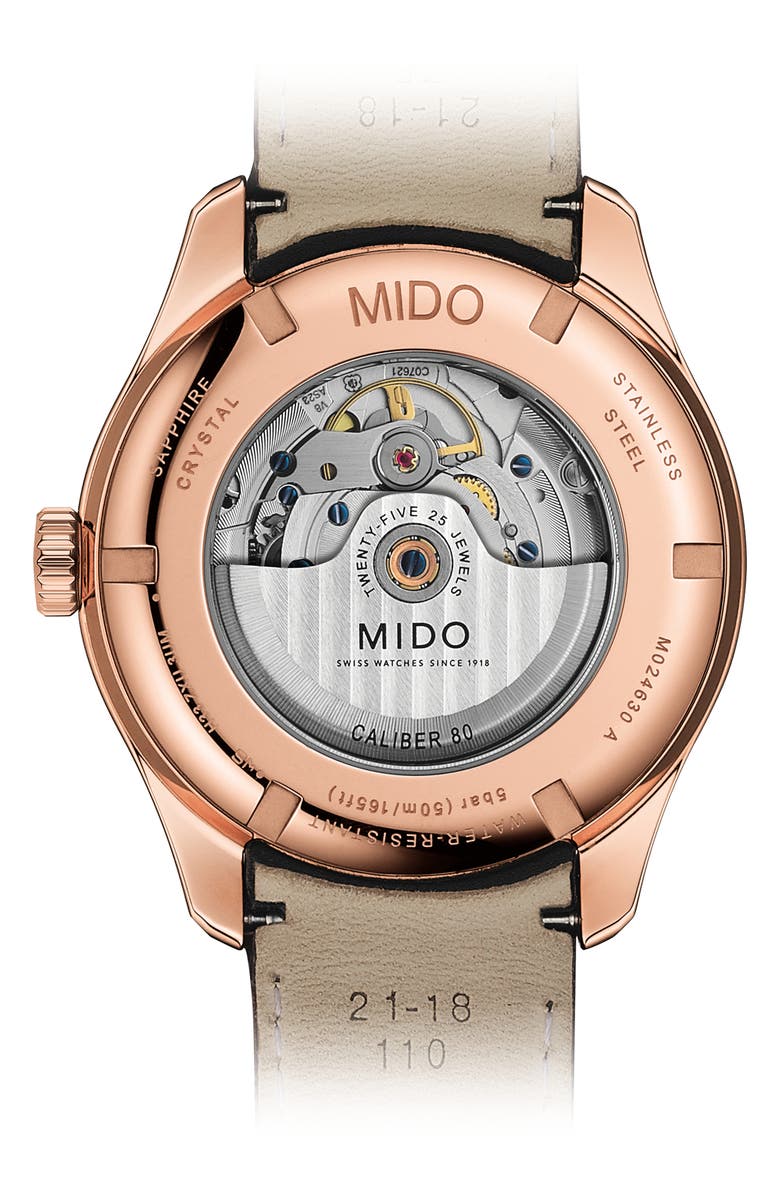 MIDO Belluna II Leather Strap Watch, Alternate, color, 