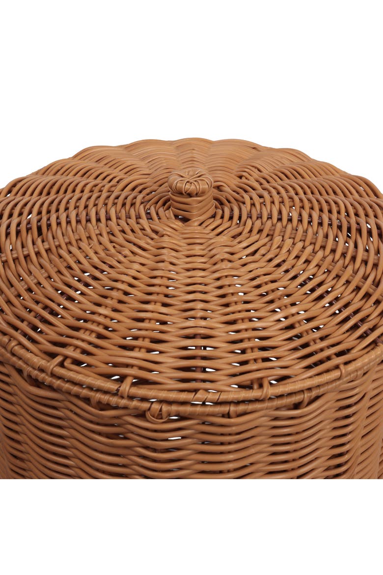 Resin 4.7-Gallon Tapered Round Wicker Watebasket with Lid, Alternate, color, Brown