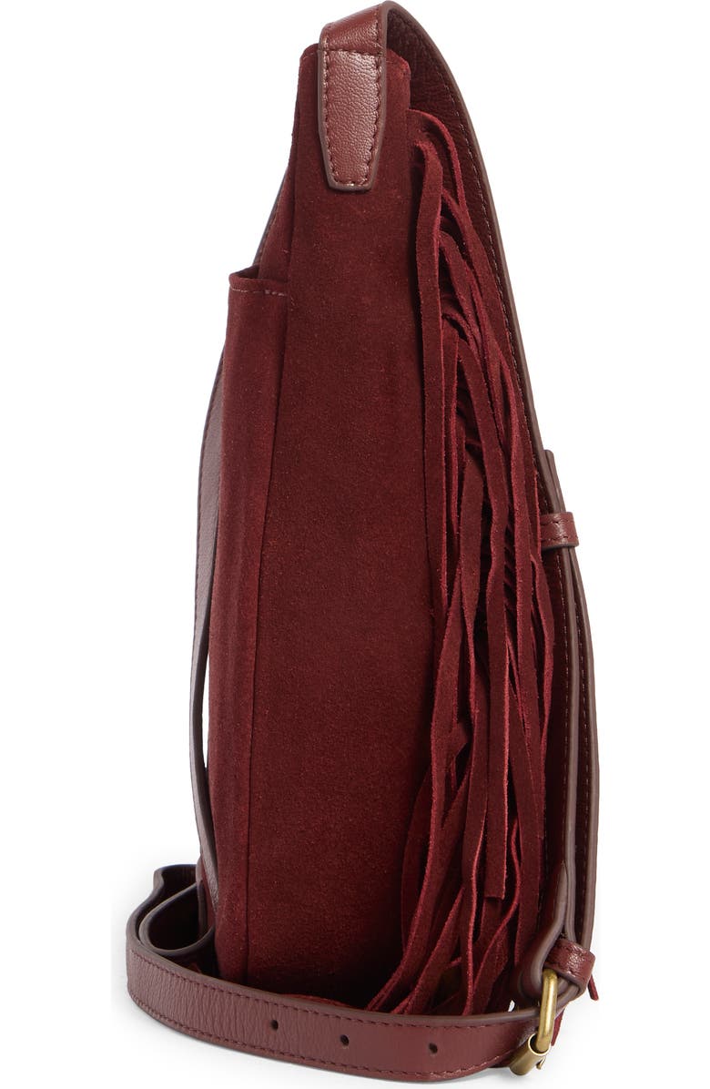 Lucky Brand Bran Nyra Suede Fringe Crossbody Bag, Alternate, color, Red Dahlia