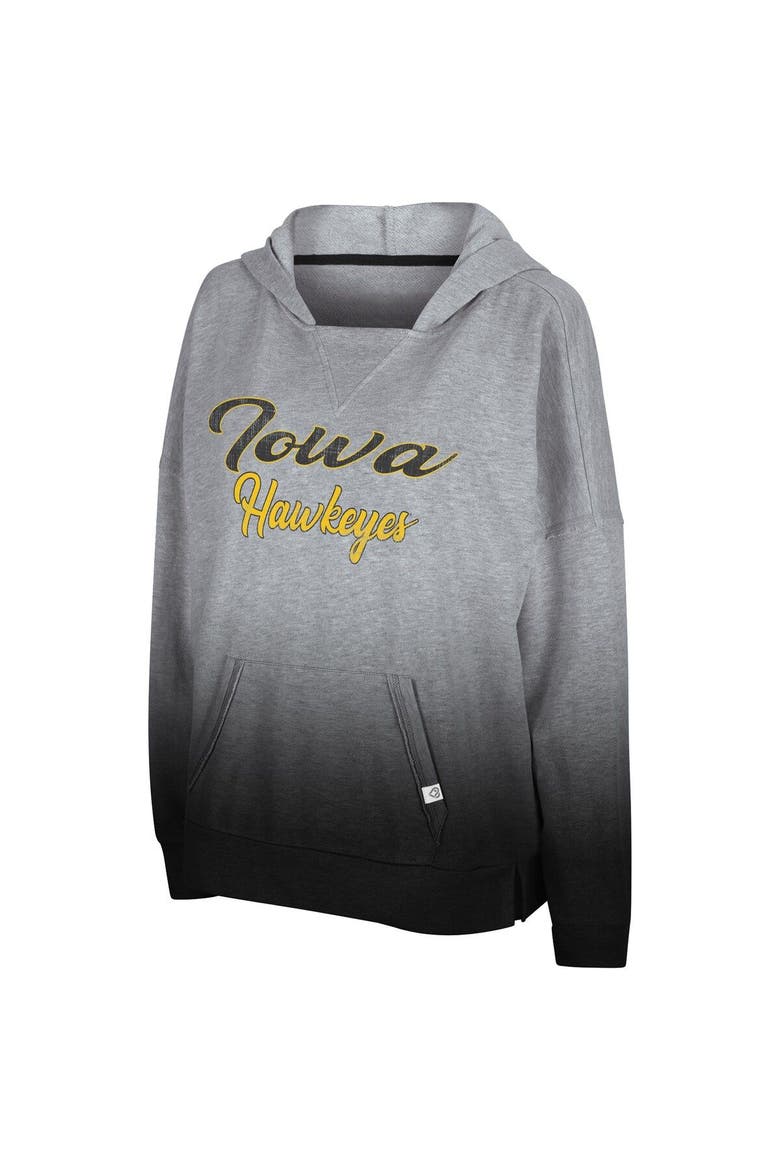 Women's Colosseum Heathered Gray Iowa Hawkeyes On Wednesdays Dip-Dye Pullover Hoodie, Alternate, color, Heather Gray