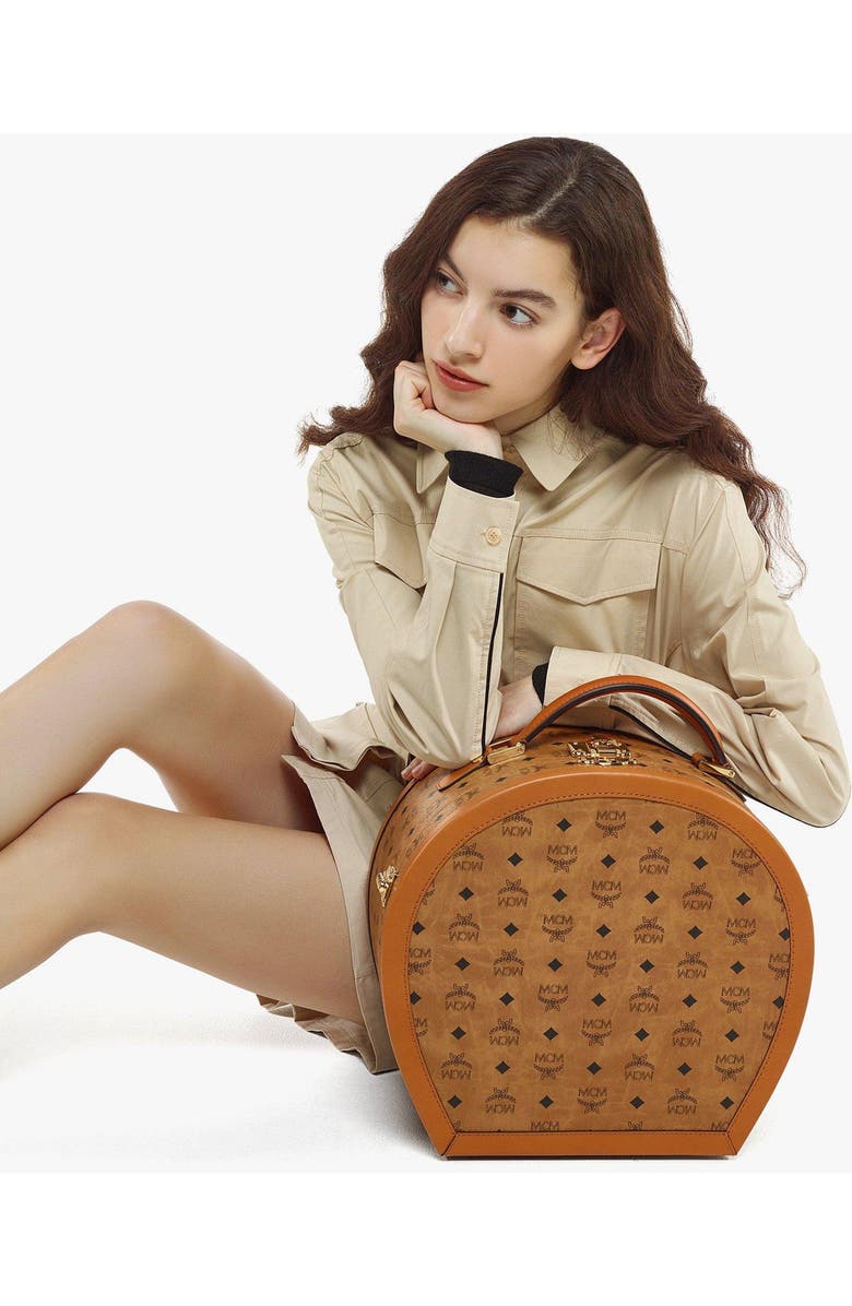 MCM Hat Box in Visetos, Alternate, color, Cognac