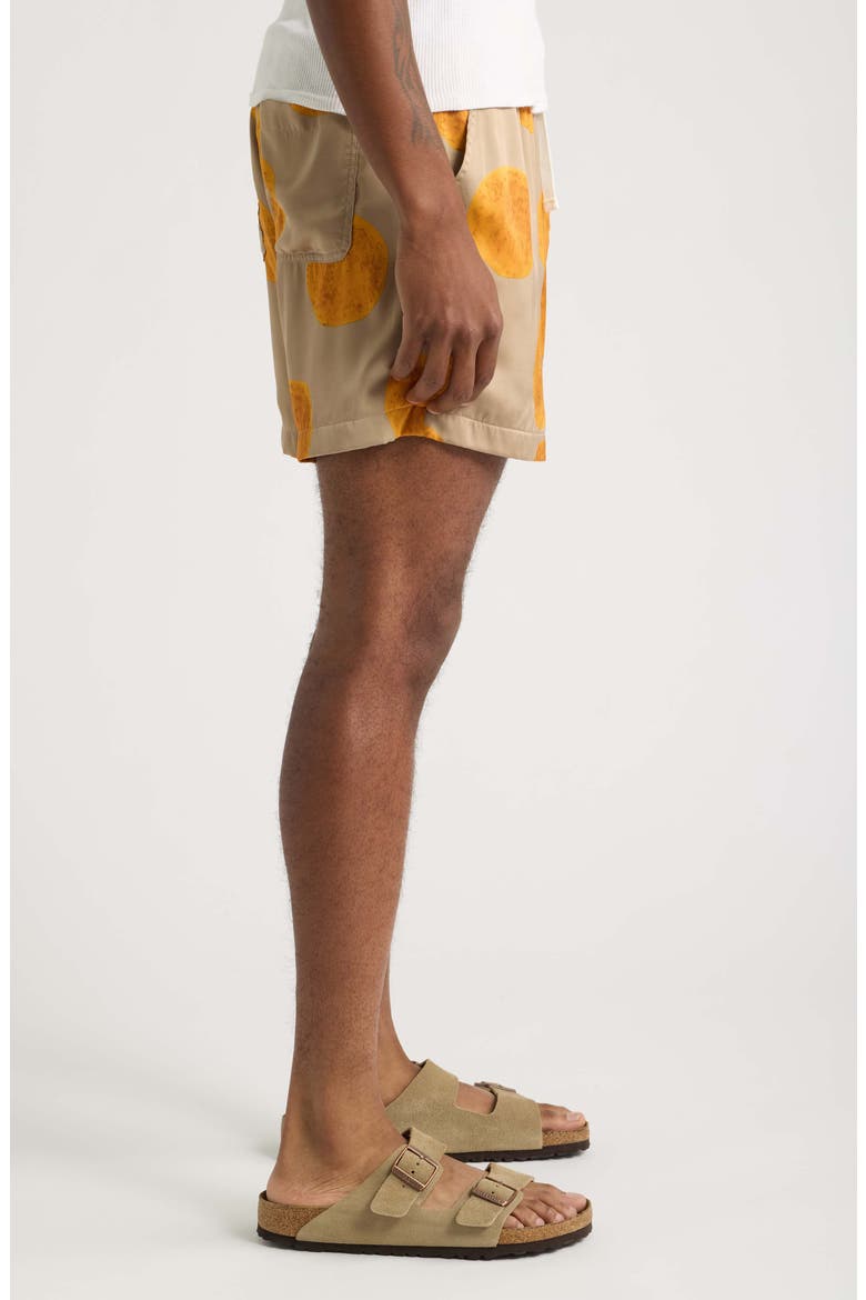 Curly Print Drawstring Shorts, Alternate, color, TAN