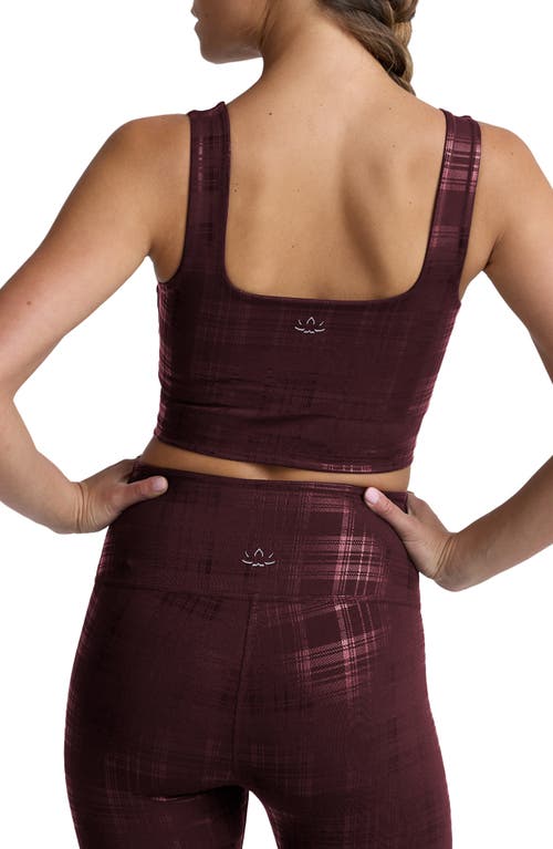 Beyond Yoga Beyond The Studio Plaid Metallic Crop Tank In Burgundy