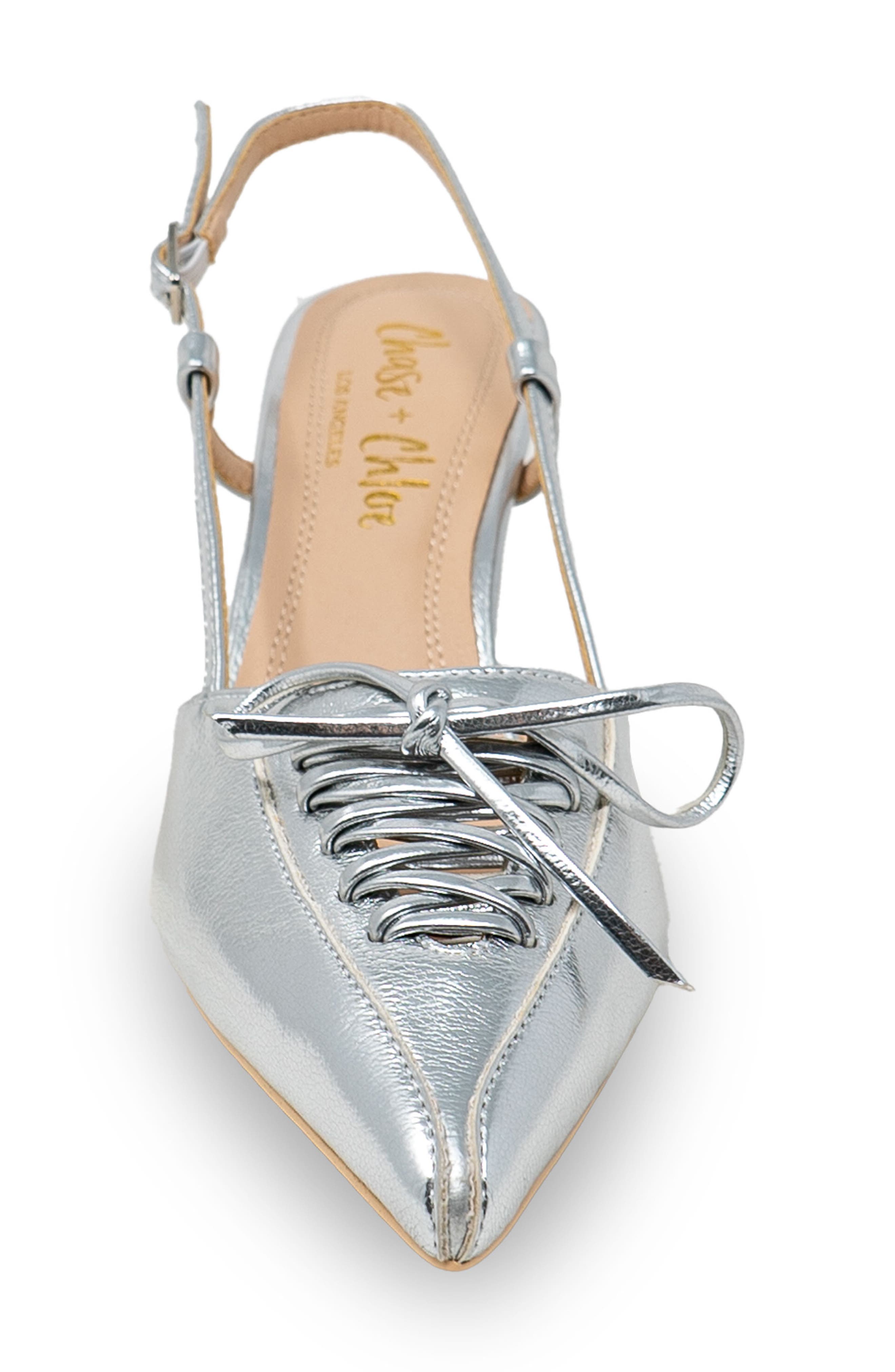 Corset Pointed Toe Kitten Heel Pump, Alternate, color, SILVER METALLIC