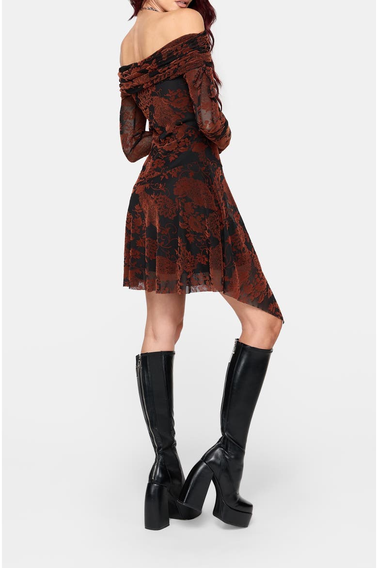 Allegra Bardot Flocked Mini Dress, Alternate, color, Black