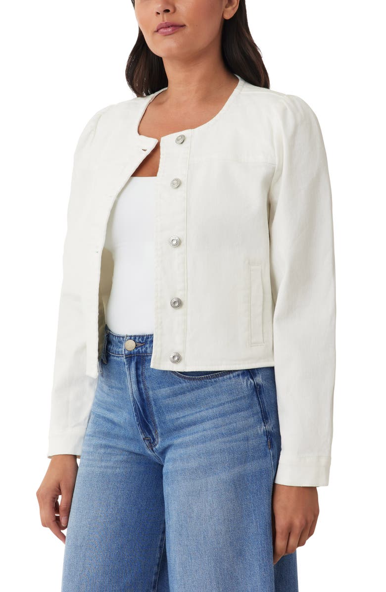 Kensie Collarless Crop Denim Jacket, Alternate, color, White