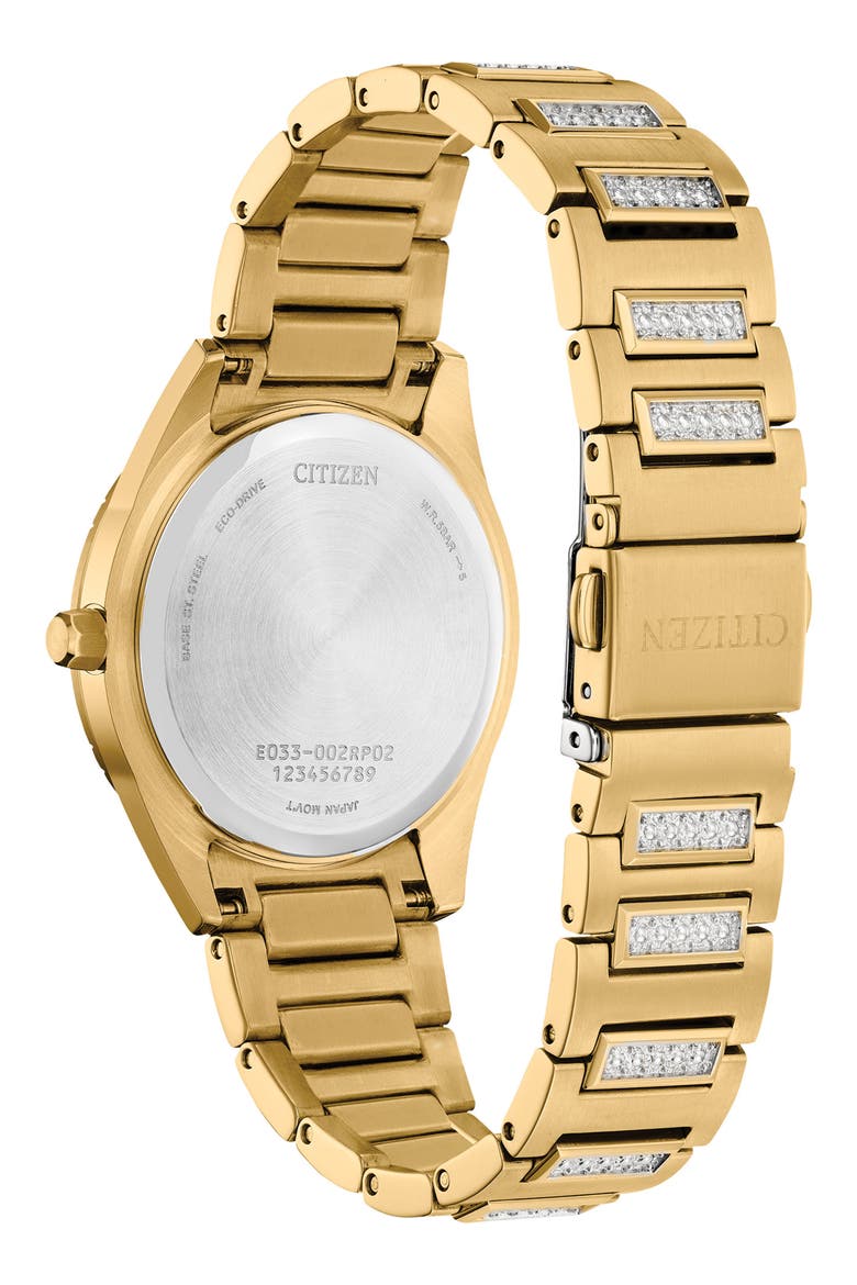 Crystal Mother of Pearl Dial Bracelet Watch, 34mm, Alternate, color, GOLD