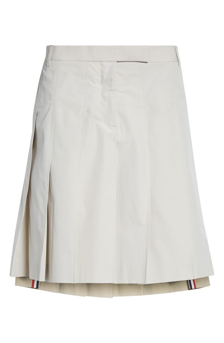 Thom Browne Pleated Drop Hem Cotton Twill Skirt, Main, color, Beige