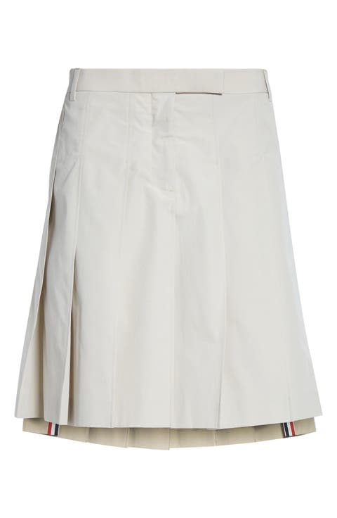 Pleated Drop Hem Cotton Twill Skirt