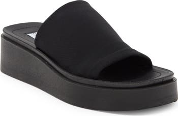 Steve Madden GEMINI プラットフォームヒール オープントゥ GEMINI Black Satin Strappy Platform Block Heel | Women's