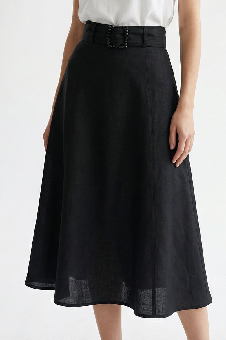 Skyler Midi Linen Skirt, Alternate, color, BLACK
