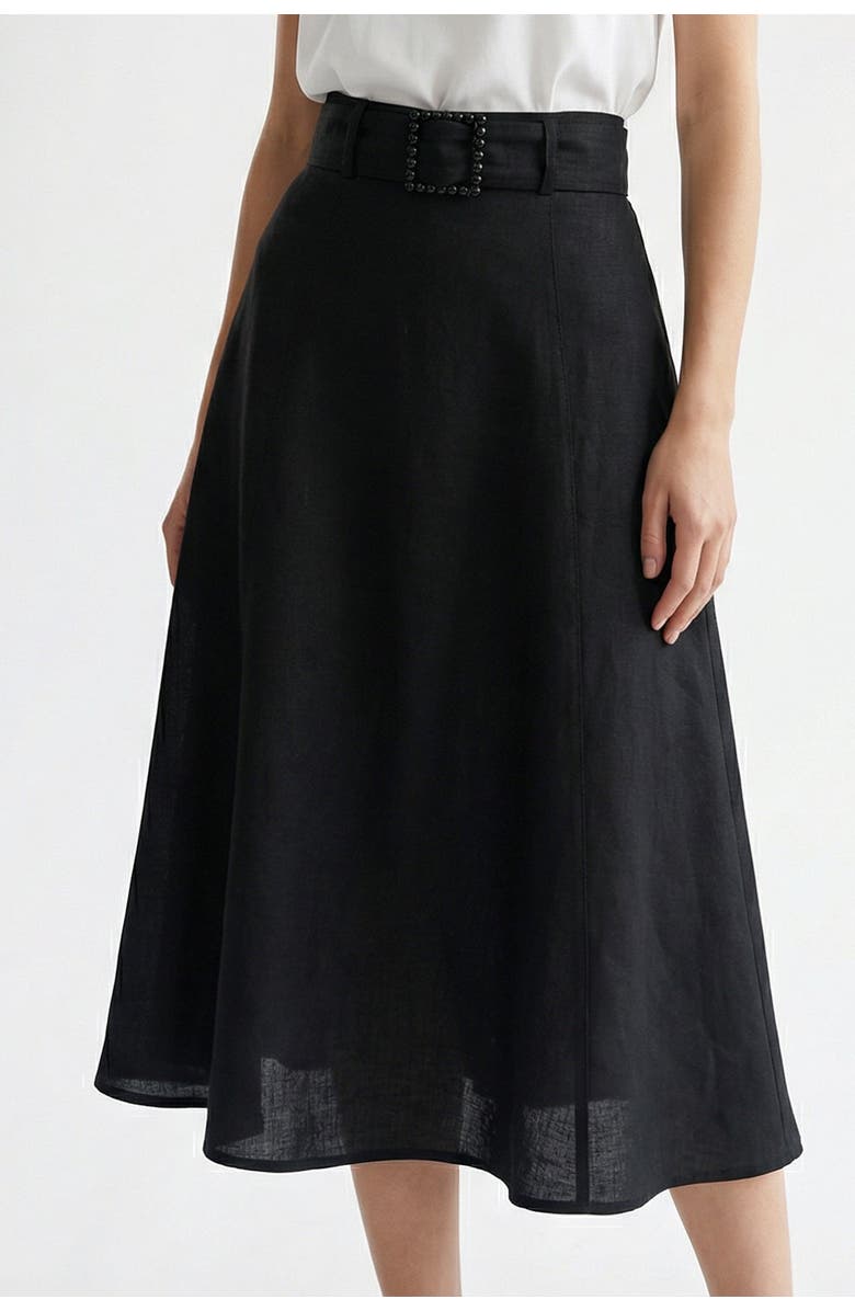 Exquise Skyler Midi Linen Skirt, Alternate, color, Black
